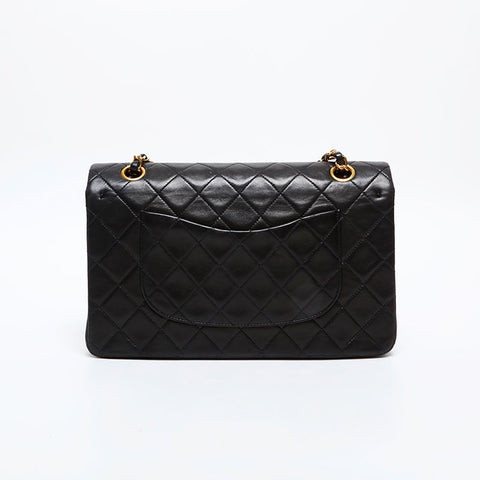 CHANEL No. 2 1991-1994 Lambskin Matelasse 9.8" Double Flap Shoulder Bag black WS20415