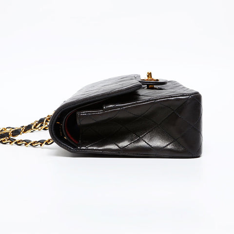 CHANEL No. 2 1991-1994 Lambskin Matelasse 9.8" Double Flap Shoulder Bag black WS20415