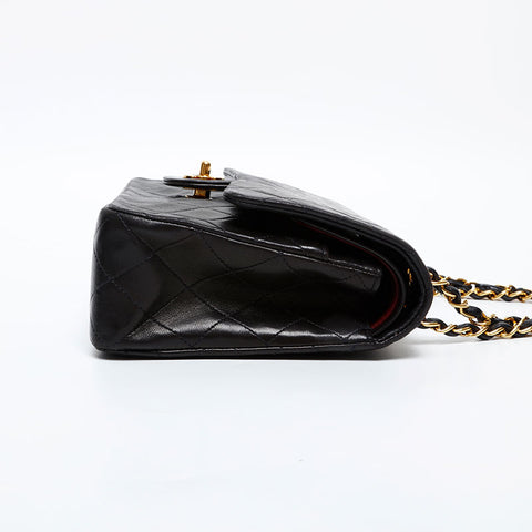 CHANEL No. 2 1991-1994 Lambskin Matelasse 9.8" Double Flap Shoulder Bag black WS20415