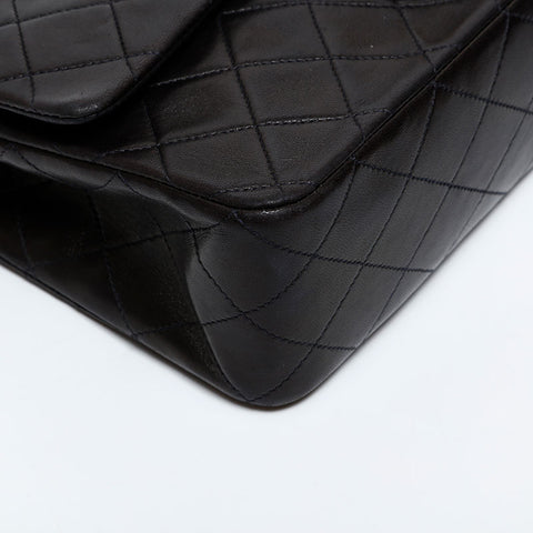 CHANEL No. 2 1991-1994 Lambskin Matelasse 9.8" Double Flap Shoulder Bag black WS20415