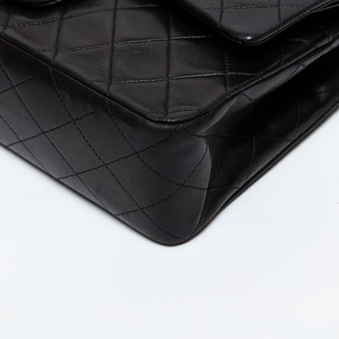 CHANEL No. 2 1991-1994 Lambskin Matelasse 9.8" Double Flap Shoulder Bag black WS20415