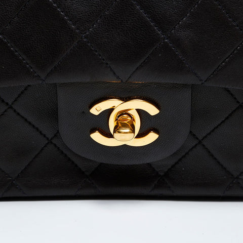 CHANEL No. 2 1991-1994 Lambskin Matelasse 9.8" Double Flap Shoulder Bag black WS20415