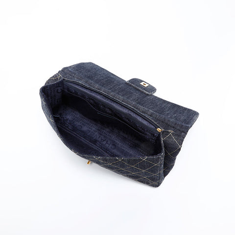 CHANEL 10th Series Denim 2005-2006 Denim Chain Shoulder Bag Navy WS20416