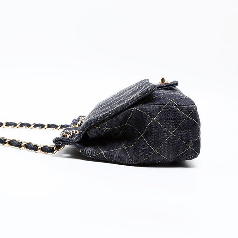 CHANEL 10th Series Denim 2005-2006 Denim Chain Shoulder Bag Navy WS20416