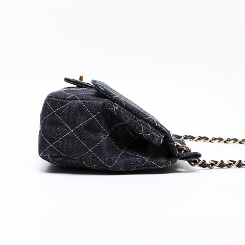 CHANEL 10th Series Denim 2005-2006 Denim Chain Shoulder Bag Navy WS20416
