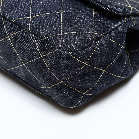 CHANEL 10th Series Denim 2005-2006 Denim Chain Shoulder Bag Navy WS20416