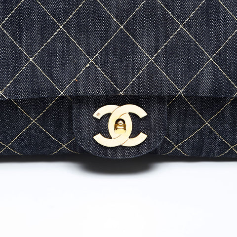 CHANEL 10th Series Denim 2005-2006 Denim Chain Shoulder Bag Navy WS20416