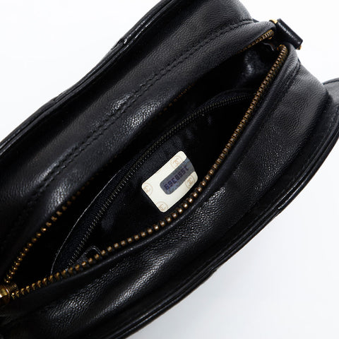 極美品 シャネル CHANEL 1番台 1989-1991 ラムスキン ココマーク フリンジ チェーン ショルダーバッグ  ブラック WS20419