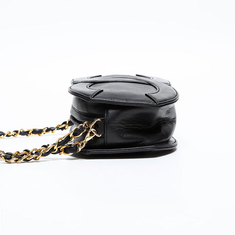 極美品 シャネル CHANEL 1番台 1989-1991 ラムスキン ココマーク フリンジ チェーン ショルダーバッグ  ブラック WS20419