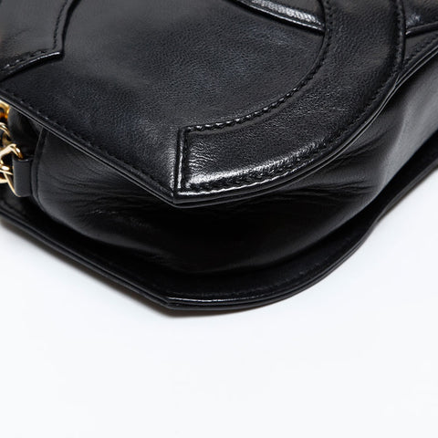 CHANEL No. 1 1989-1991 Lambskin COCO Mark Fringe Chain Shoulder Bag black WS20419