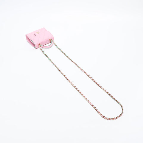 CHANEL 2023Stainless Steel Mini Lambskin Vanity Top Handle Shoulder Bag pink WS20420
