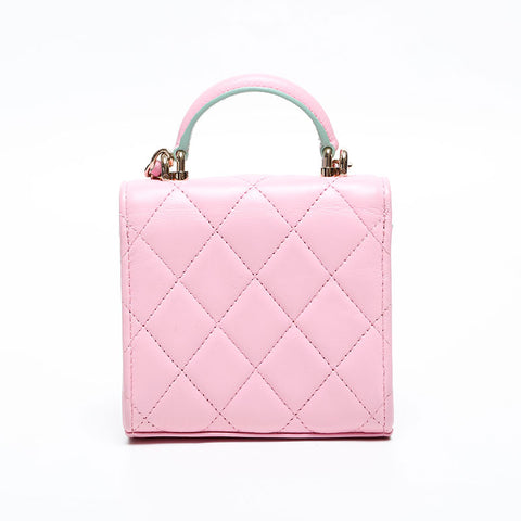 CHANEL 2023Stainless Steel Mini Lambskin Vanity Top Handle Shoulder Bag pink WS20420