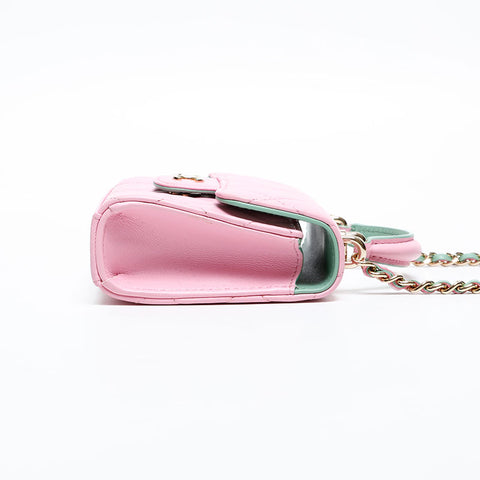 CHANEL 2023Stainless Steel Mini Lambskin Vanity Top Handle Shoulder Bag pink WS20420