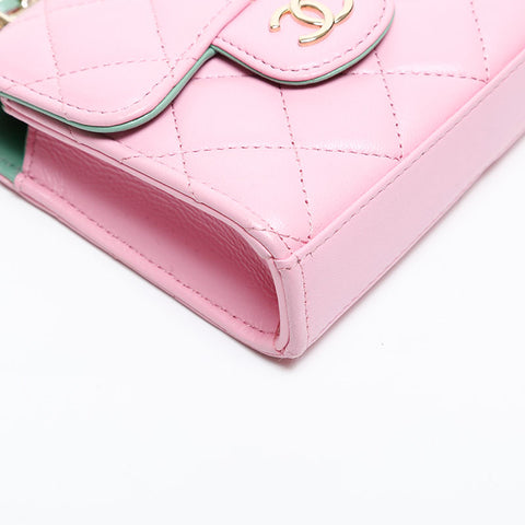 CHANEL 2023Stainless Steel Mini Lambskin Vanity Top Handle Shoulder Bag pink WS20420