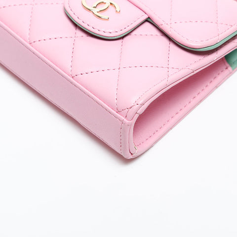 CHANEL 2023Stainless Steel Mini Lambskin Vanity Top Handle Shoulder Bag pink WS20420