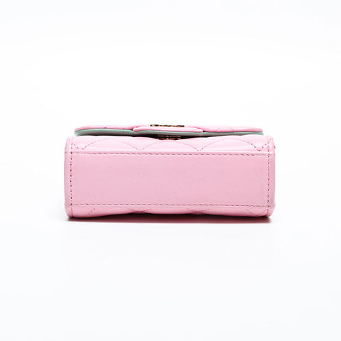 CHANEL 2023Stainless Steel Mini Lambskin Vanity Top Handle Shoulder Bag pink WS20420