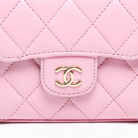 CHANEL 2023Stainless Steel Mini Lambskin Vanity Top Handle Shoulder Bag pink WS20420
