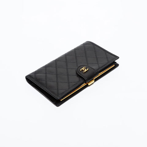 極美品 シャネル CHANEL ビコローレ ココマーク がま口 長財布  ブラック WS20430