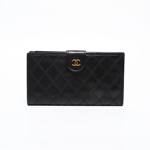 極美品 シャネル CHANEL ビコローレ ココマーク がま口 長財布  ブラック WS20430