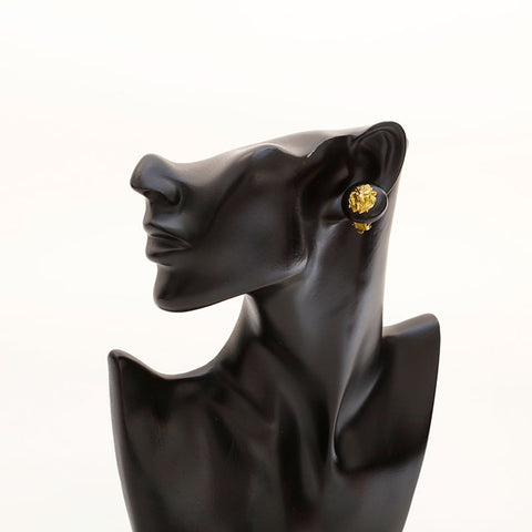 CHANEL 94A COCO Mark Round Earring Black Gold WS20434