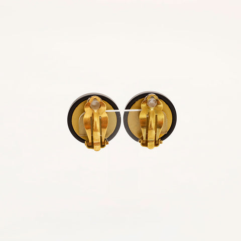 CHANEL 94A COCO Mark Round Earring Black Gold WS20434