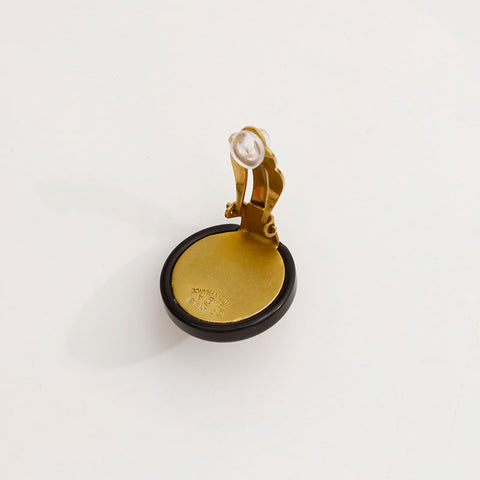 CHANEL 94A COCO Mark Round Earring Black Gold WS20434