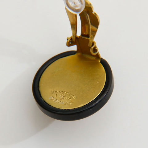CHANEL 94A COCO Mark Round Earring Black Gold WS20434