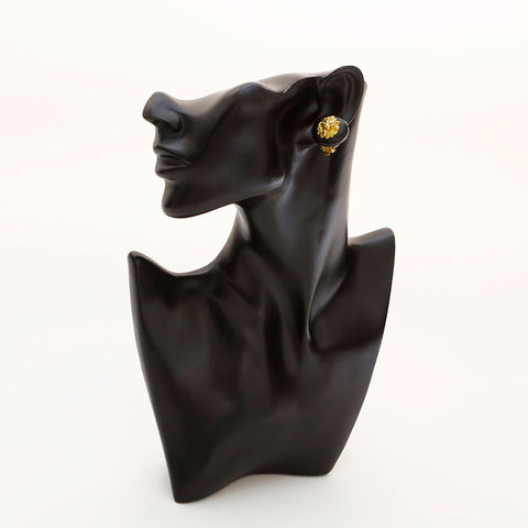 CHANEL 94A COCO Mark Round Earring Black Gold WS20434