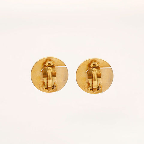 CHANEL 94A COCO Mark Round Earring Black Gold WS20435