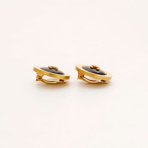 CHANEL 94A COCO Mark Round Earring Black Gold WS20435