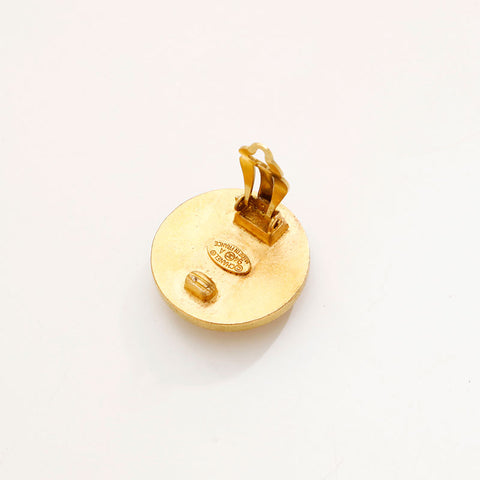 CHANEL 94A COCO Mark Round Earring Black Gold WS20435