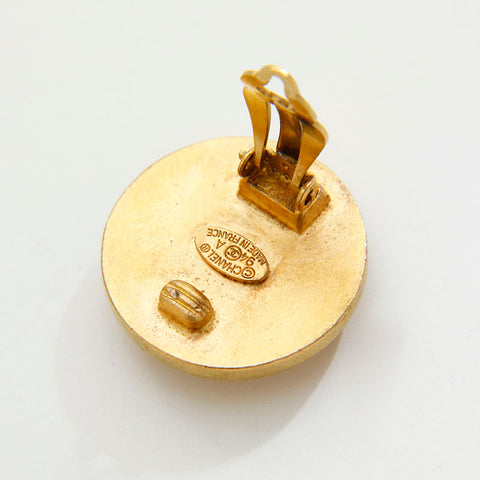 CHANEL 94A COCO Mark Round Earring Black Gold WS20435
