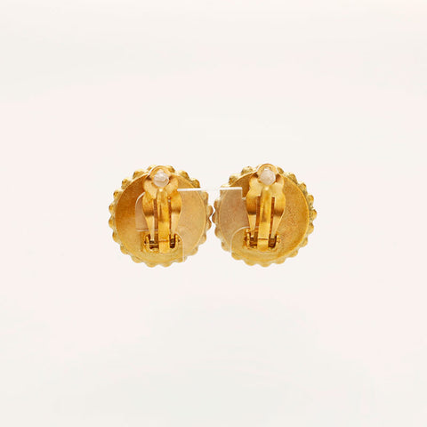 CHANEL 95P COCO Mark Round Earring Black Gold WS20436