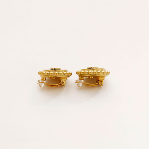 CHANEL 95P COCO Mark Round Earring Black Gold WS20436