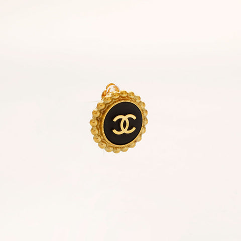 CHANEL 95P COCO Mark Round Earring Black Gold WS20436