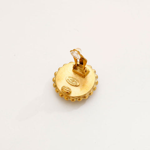 CHANEL 95P COCO Mark Round Earring Black Gold WS20436