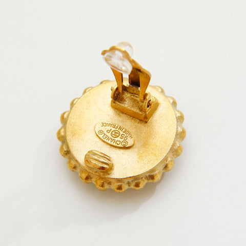 CHANEL 95P COCO Mark Round Earring Black Gold WS20436