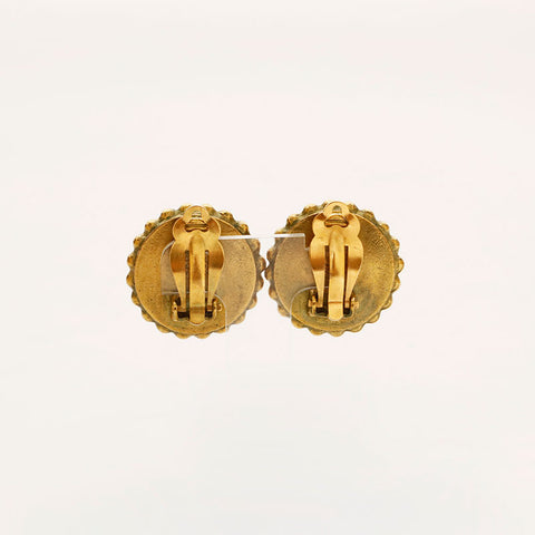 CHANEL 94P COCO Mark Round Earring Black Gold WS20437