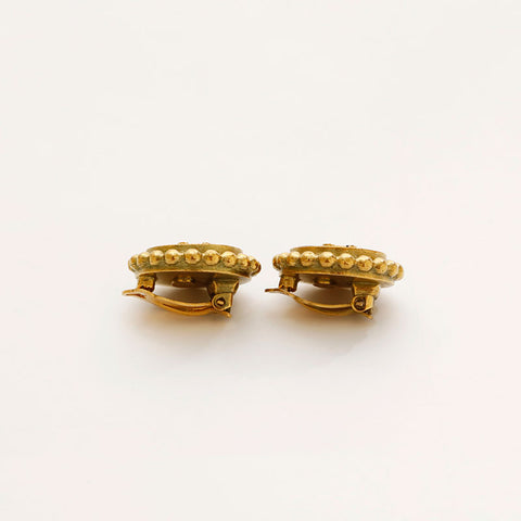 CHANEL 94P COCO Mark Round Earring Black Gold WS20437