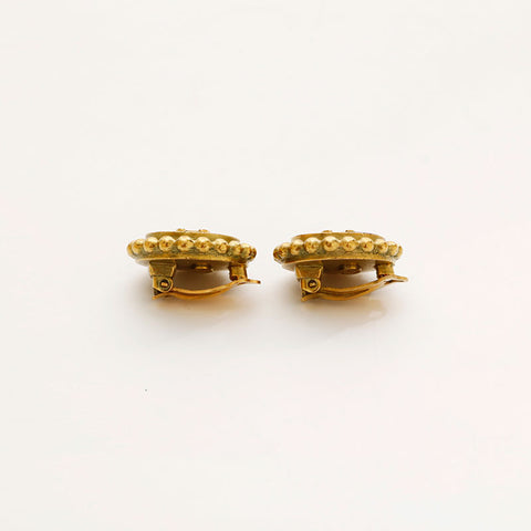 CHANEL 94P COCO Mark Round Earring Black Gold WS20437