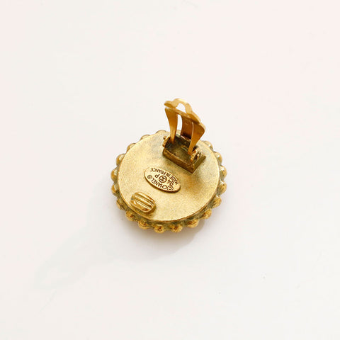 CHANEL 94P COCO Mark Round Earring Black Gold WS20437