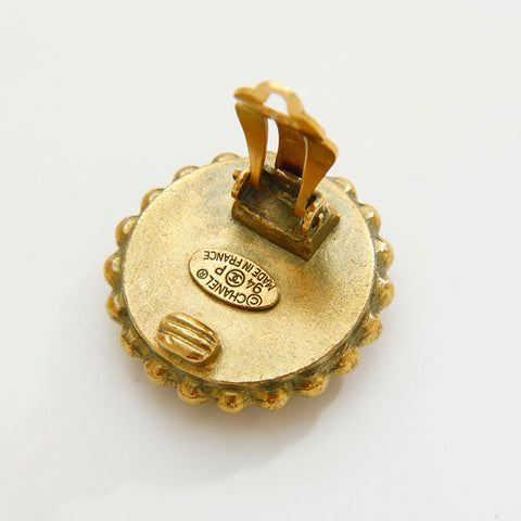 CHANEL 94P COCO Mark Round Earring Black Gold WS20437