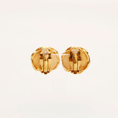 CHANEL 96P COCO Mark Round Earring Black Gold WS20438