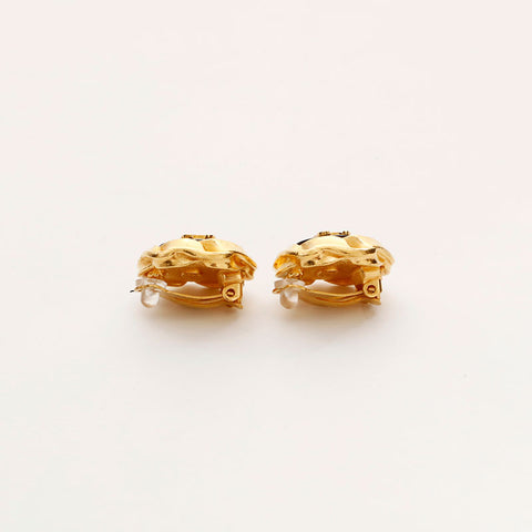 CHANEL 96P COCO Mark Round Earring Black Gold WS20438