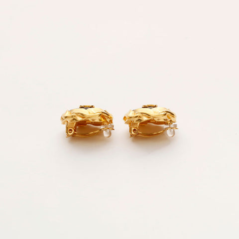 CHANEL 96P COCO Mark Round Earring Black Gold WS20438