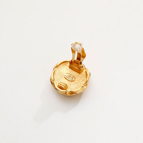 CHANEL 96P COCO Mark Round Earring Black Gold WS20438