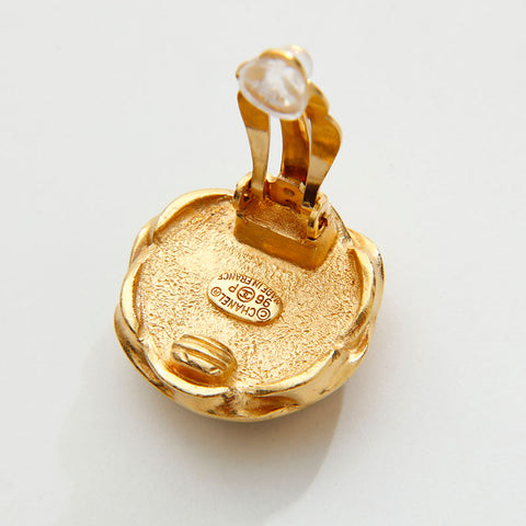 CHANEL 96P COCO Mark Round Earring Black Gold WS20438