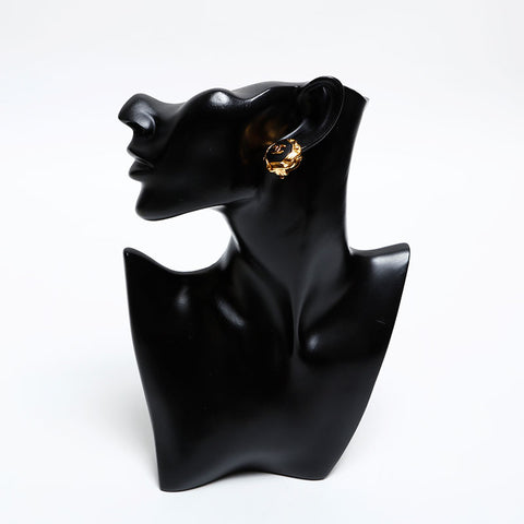 CHANEL 96P COCO Mark Round Earring Black Gold WS20438