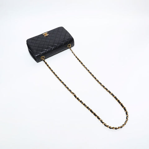 CHANEL No. 1 1989-1991 Lambskin Full Flap Matelasse Shoulder Bag black WS20446