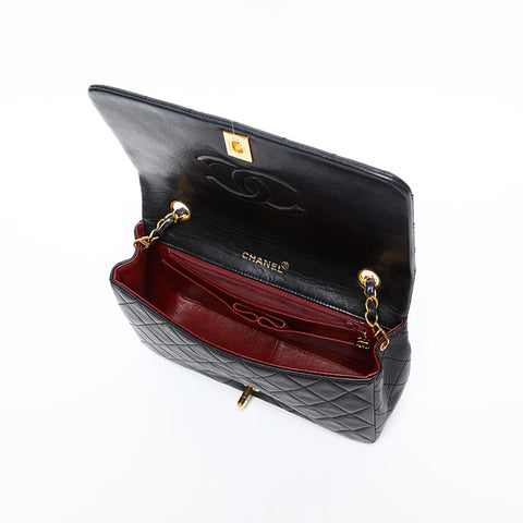 CHANEL No. 1 1989-1991 Lambskin Full Flap Matelasse Shoulder Bag black WS20446